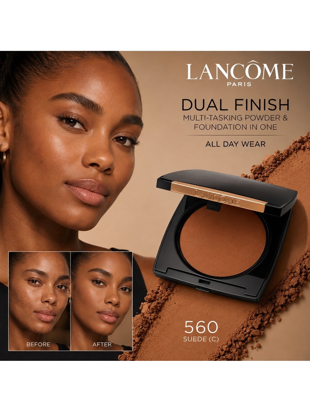 Lancôme Dual Finish Powder Foundation 560 Suede Cool Full Size NEW